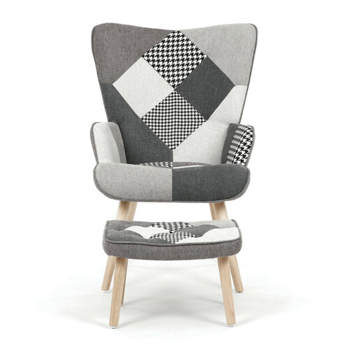 Relaxační křeslo s podnožkou PATCHWORK, šedá