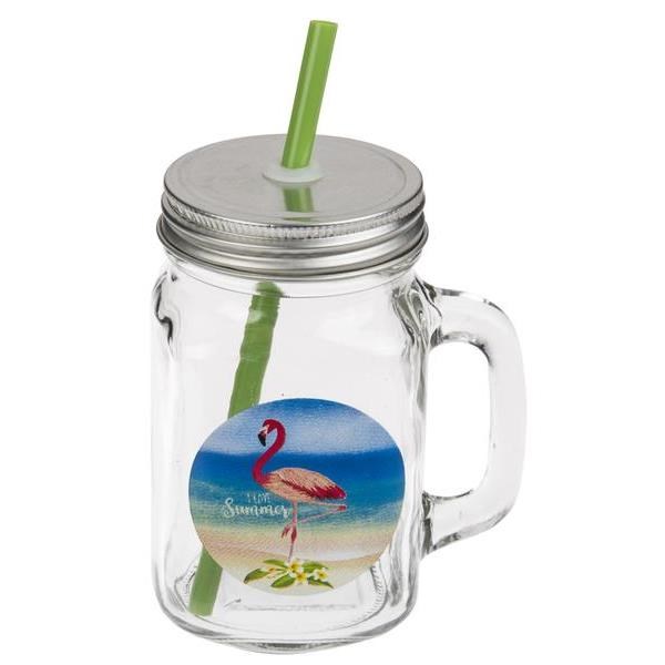 Toro Pohár s viečkom a slamkou Mason, 450 ml, summer