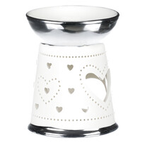 Aroma-lampă din porțelan Hearts, argintiu-alb, 10 x 13 x 10 cm