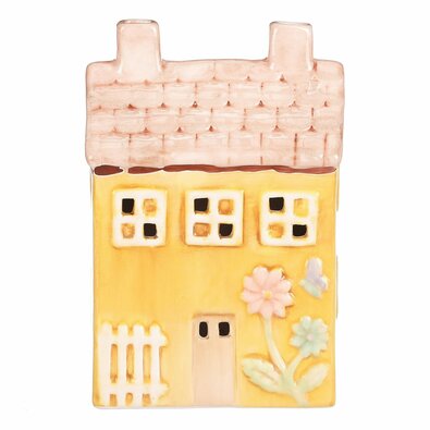 Căsuță din ceramică cu LED, 11 x 7 x 16 cm,primăvară, galbenă