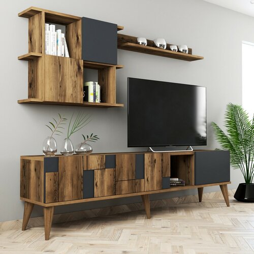 Ansamblu mobilier TV Madrid Anthracite and Walnut