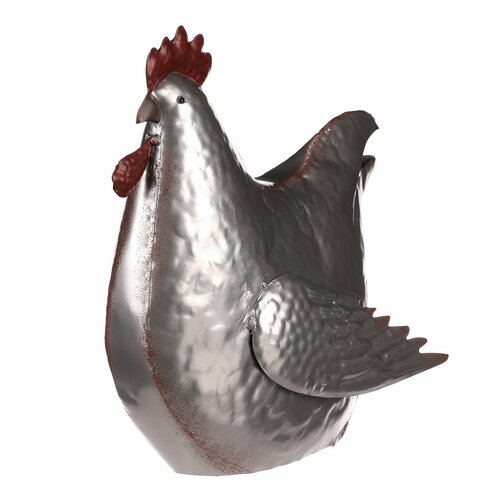 Metalowa dekoracja Srebrna kura, 28 x 15 x 30 cm