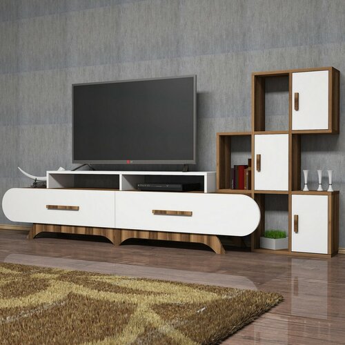 Flora S White and Walnut TV-szekrény szekrénnyel
