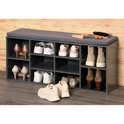 Kesper 15923 Schuhschrank mit Sitzkissen, grau, 103,5 x 48 x 29,5 cm