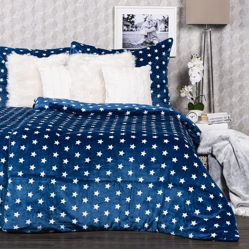 Lenjerie pat 1 pers., 4Home, microflanel Stars albastru, 160 x 200 cm, 70 x 80 cm