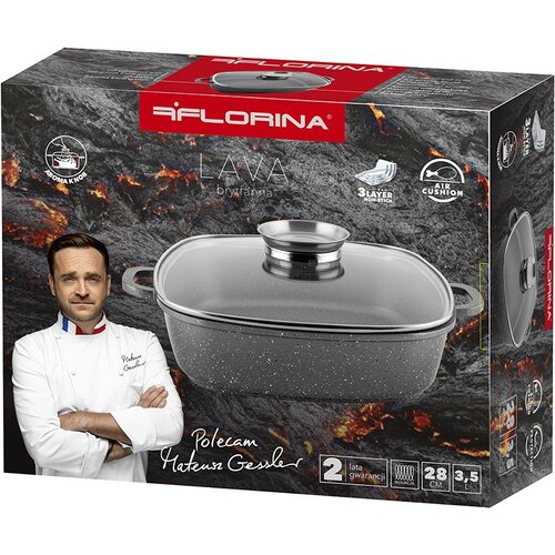 Florina Aluminium-Bräter mit Aromadeckel Lava 3,5 l, 28 × 28 × 7,5 cm