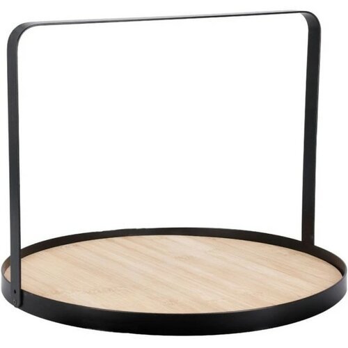 Tavă rotundă din bambus cu mâner metalic EH, 35 cm