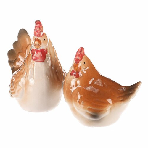 Ceramiczna dekoracja Kurka i kogut, 8 x 8 x 6 cm,zestaw 2 sztuki