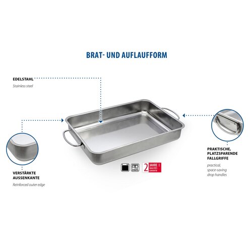 Elo 53435 Basic Tavă de copt din oțel inoxidabil34 x 24 x 5,5 cm