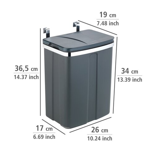 Wenko Závěsný odpadkový koš 12 l, šedá