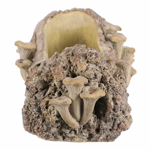 Beton-Übertopf  - Blumenkasten, Holz mit Pilzen, 41 x 19 x 13 cm, braun