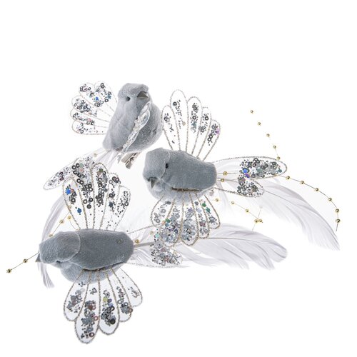 Set de păsări gri cu clemă, 14 cm, 3 buc.
