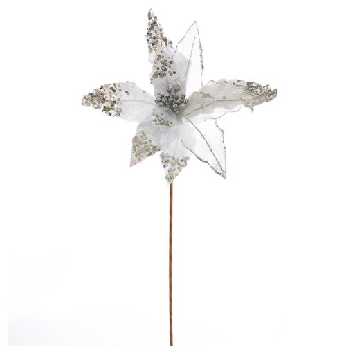 Božična bleščeča cvetlica srebrna, 50 x 32 cm