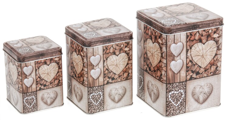 Pudełka blaszane z dekorem serduszek zestaw 3 szt.