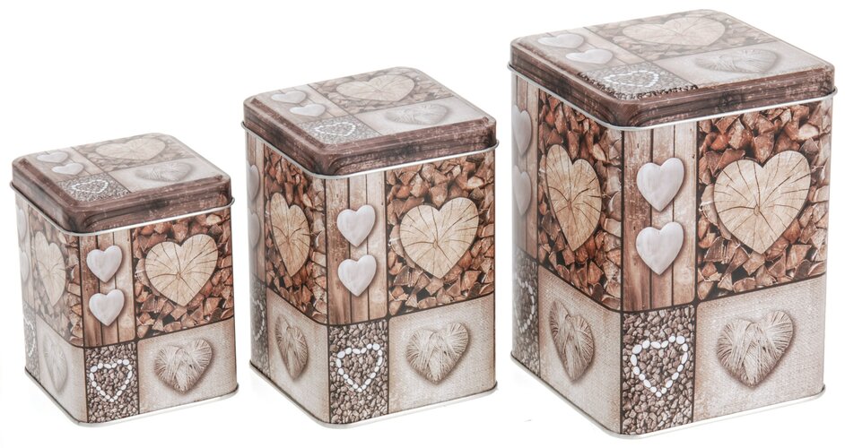 Pudełka blaszane z dekorem serduszek zestaw 3 szt.
