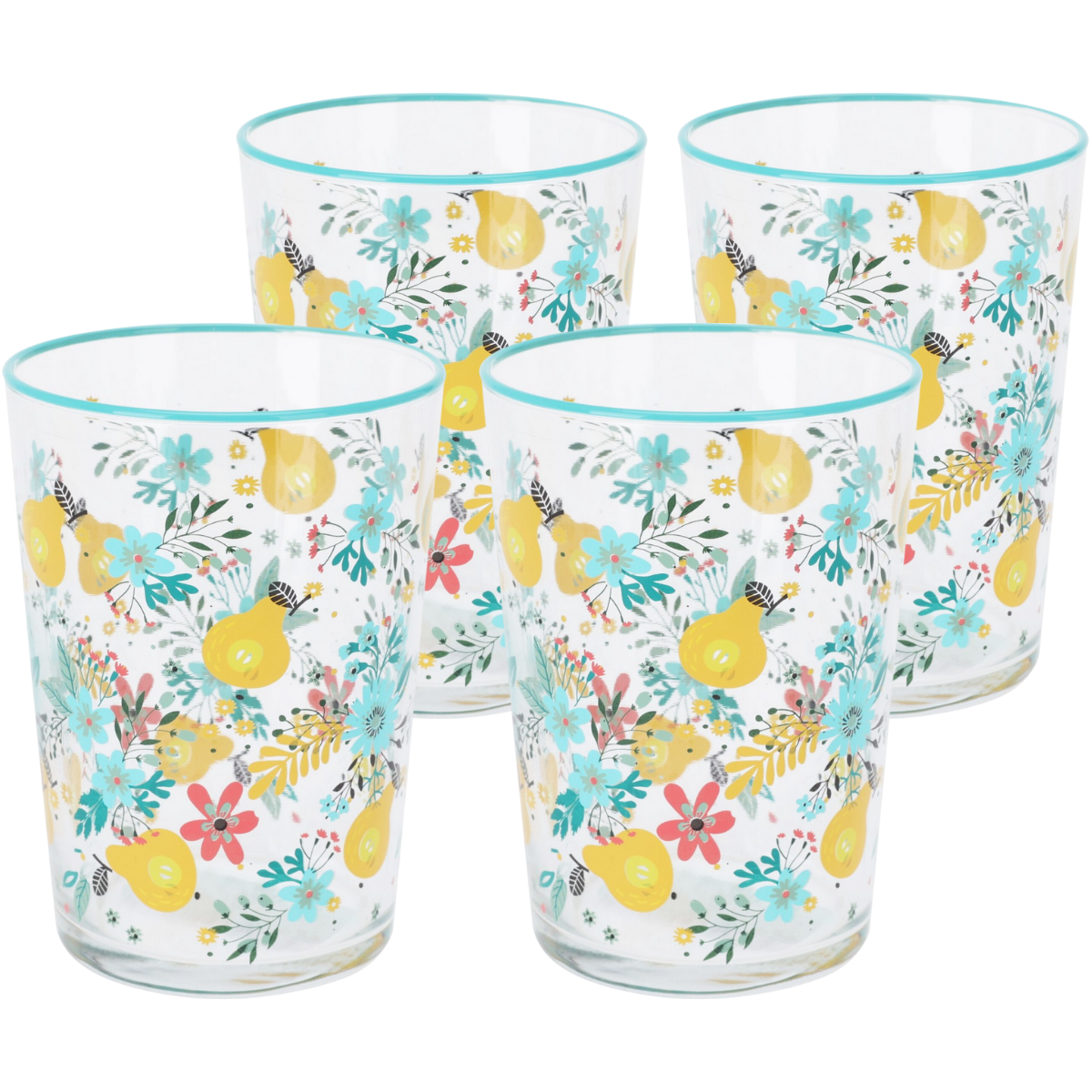 4-częściowy zestaw szklanek Flowers & Fruits 510 ml, niebieski