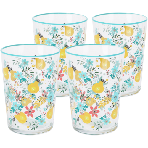 4-delni set kozarcev Flowers & Fruits 510 ml, modra