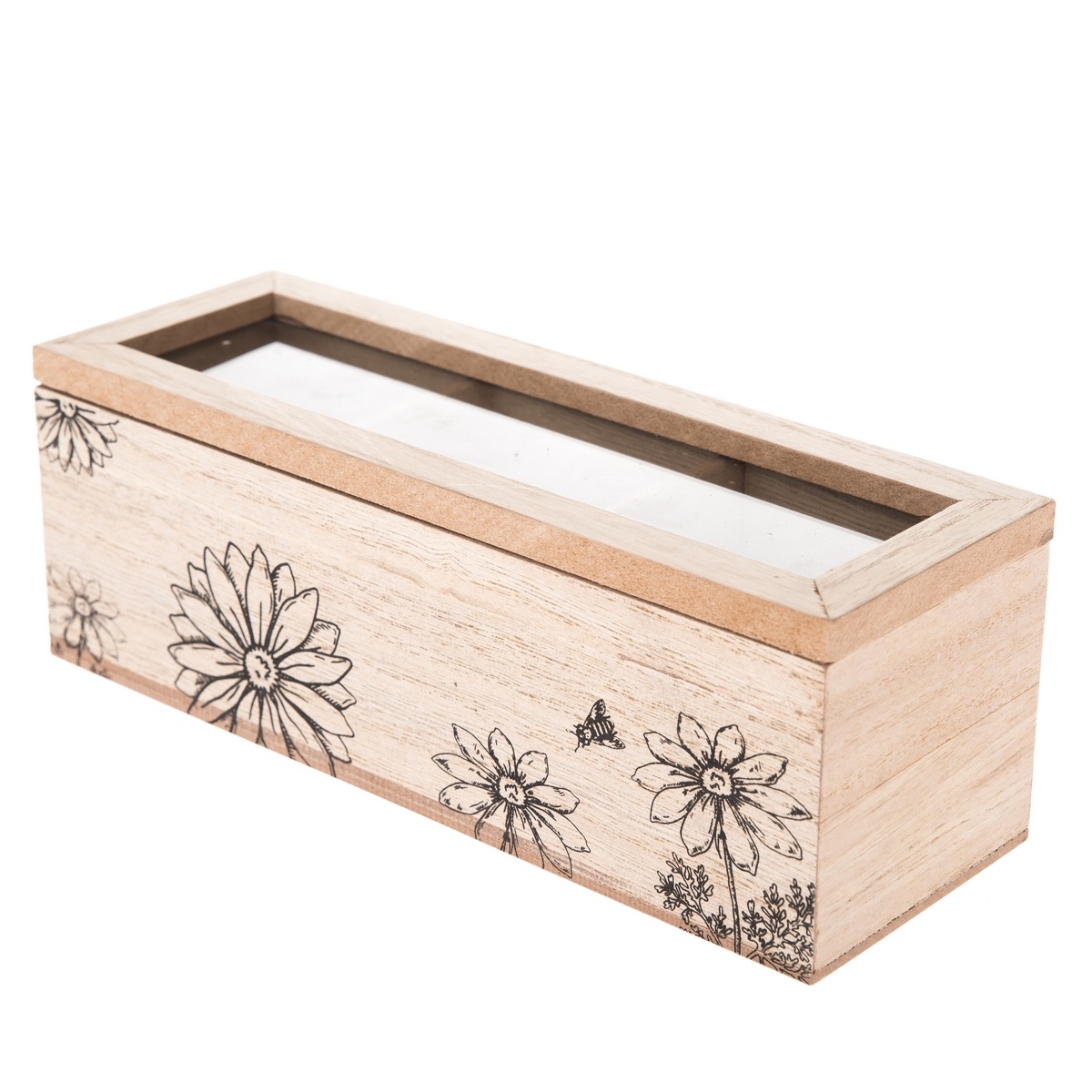Fotografie Dřevěný box na čajové sáčky Meadow flowers hnědá, 23 x 8 x 8 cm