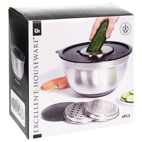 Edelstahlschüssel mit Deckel und Reiben