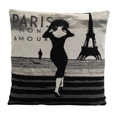 Față mică de pernă Goblen Femeie la Paris, 45 x 45 cm