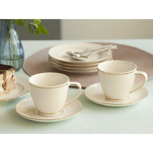 Set de cafea cu 18 piese MariaPaula Ecru Nova GoldLine