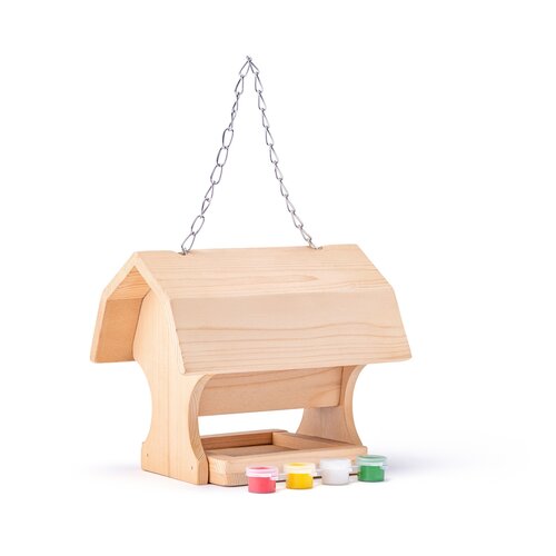 Woody Lesena krmilnica za ptice, 4 barve in čopič,19 x 13,5 x 16 cm