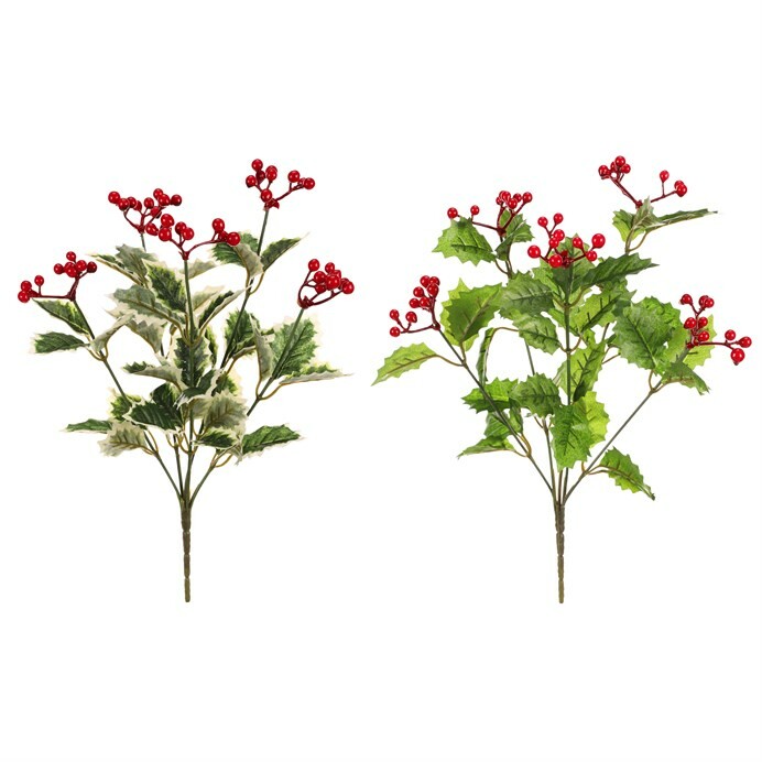 Zestaw sztucznych gałązek Ostrokrzewu z czerwonymi jagodami, 2 szt., 34 cm