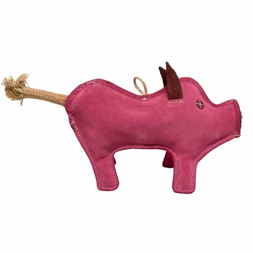 PafDog Ferkel Pinky Hundespielzeug aus Leder und Jute, 28 cm