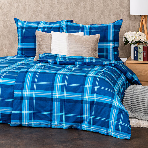 4Home Flanell-Bettwäsche Blue plaid, 140 x 200 cm, 70 x 90 cm