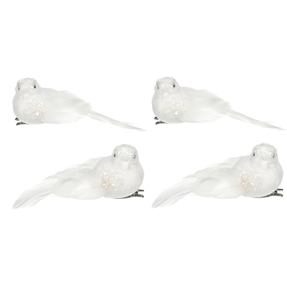 Súprava vtáčikov na klipe, biela, 4 ks