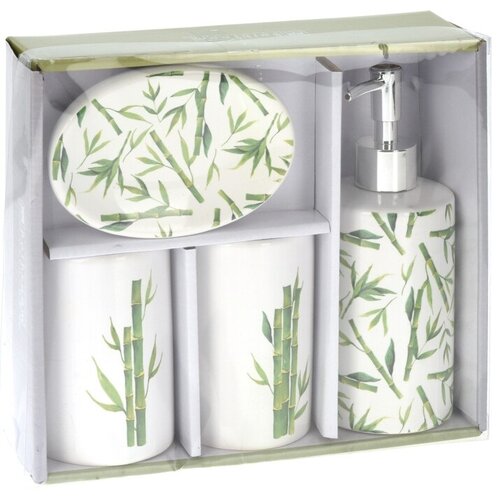 Badezimmerset Dolomit-Bambus, 4 St.grün  ,