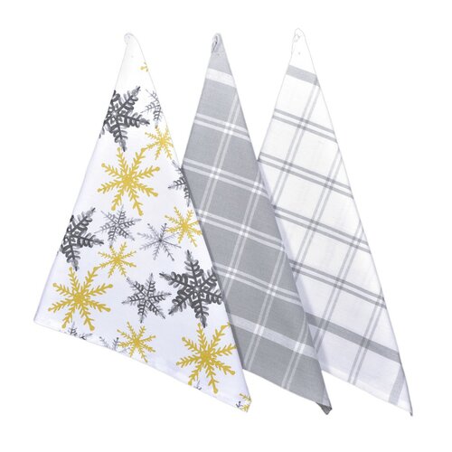 Świąteczna ściereczka kuchenna Płatki śnieguszaro-złota, 45 x 75 cm, zestaw 3 szt.