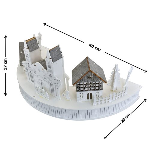 Дерев'яна світлодіодна прикраса Село з церквою, 40x 17 x 20 см, півколо
