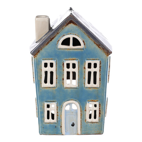 Kandeláber Domek kék, kerámia, 12  x 9 x 18 cm