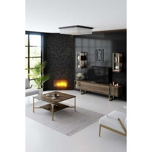 Linie Walnut and Gold TV szekrény polcokkal
