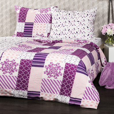 4Home Крепова постільна білизна Patchwork violet, 140 x 220 см, 70 x 90 см