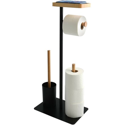 Suport pentru hârtie igienică cu perie și suport MSV Teiki 20 x 30 x 67 cm, negru