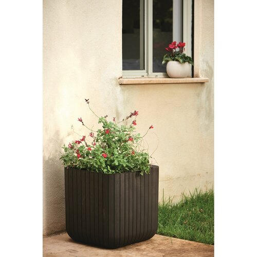 Keter Пластиковий горщик для квітів Cube planter M коричневий, 30 x 30 x 30 см