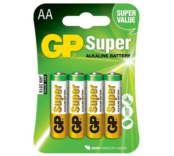 Alkalické baterie, 4 ks, 15A LR6 Blistr, GP Greenc