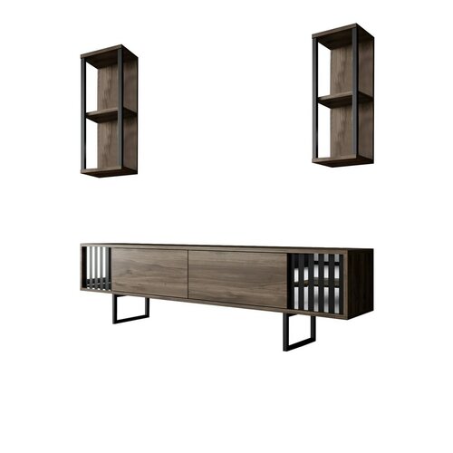 Chrome Walnut and Black TV-állvány polcokkal
