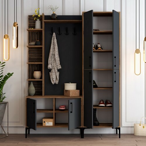 Cuier cu dulap pentru pantofi, rafturi și dulapViyana Walnut and Anthracite