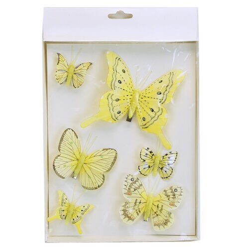 Set gelbe Schmetterlinge mit Clip, 6 St., Größenmix