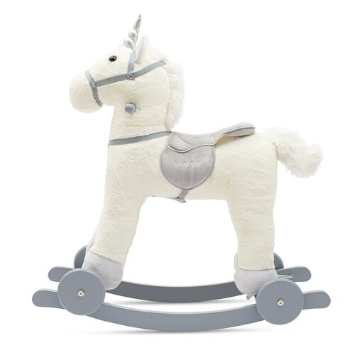 Baby Mix Jucărie balansoar cu melodie și roțiUnicorn alb, 64 x 35 x 60 cm