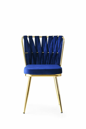 Esszimmerstuhl-Set Kusakli Navy Blue and Gold, 4 Stück