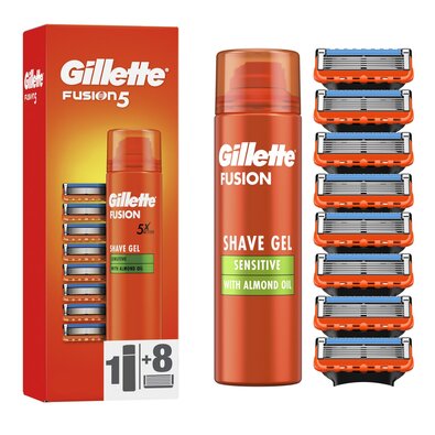 Gillette Głowice wymienne 8 szt. + żel do golenia Fusion5