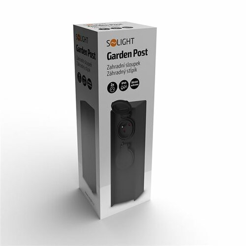 Solight PG04 Zahradní sloupek IP44, plast, 2 zásuvky, hranol, černá