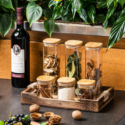 4Home Bamboo üveg élelmiszer tároló bambusz fedéllel, 540 ml