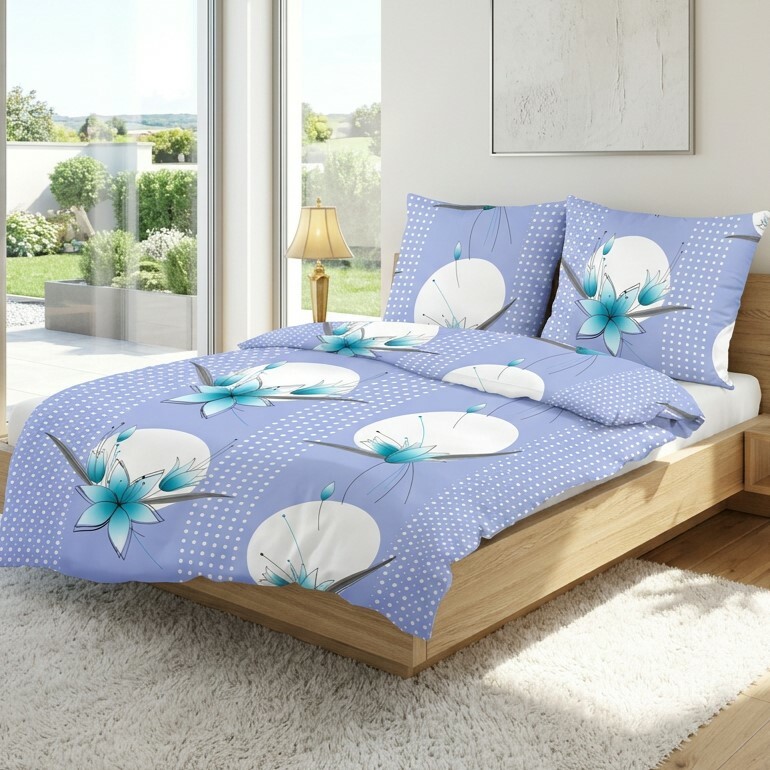 Bellatex Flanelové povlečení Lilie modrá, 140 x 200 cm, 70 x 90 cm