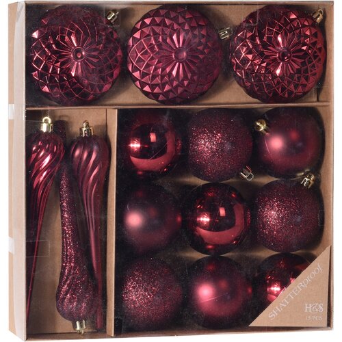 Set decoraţiuni de Crăciun Tolentino15 buc, roşu,