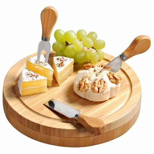 Kesper 58642 Doštička na krájanie syra s príborom bambuus, 23 x 23 x 3,6 cm